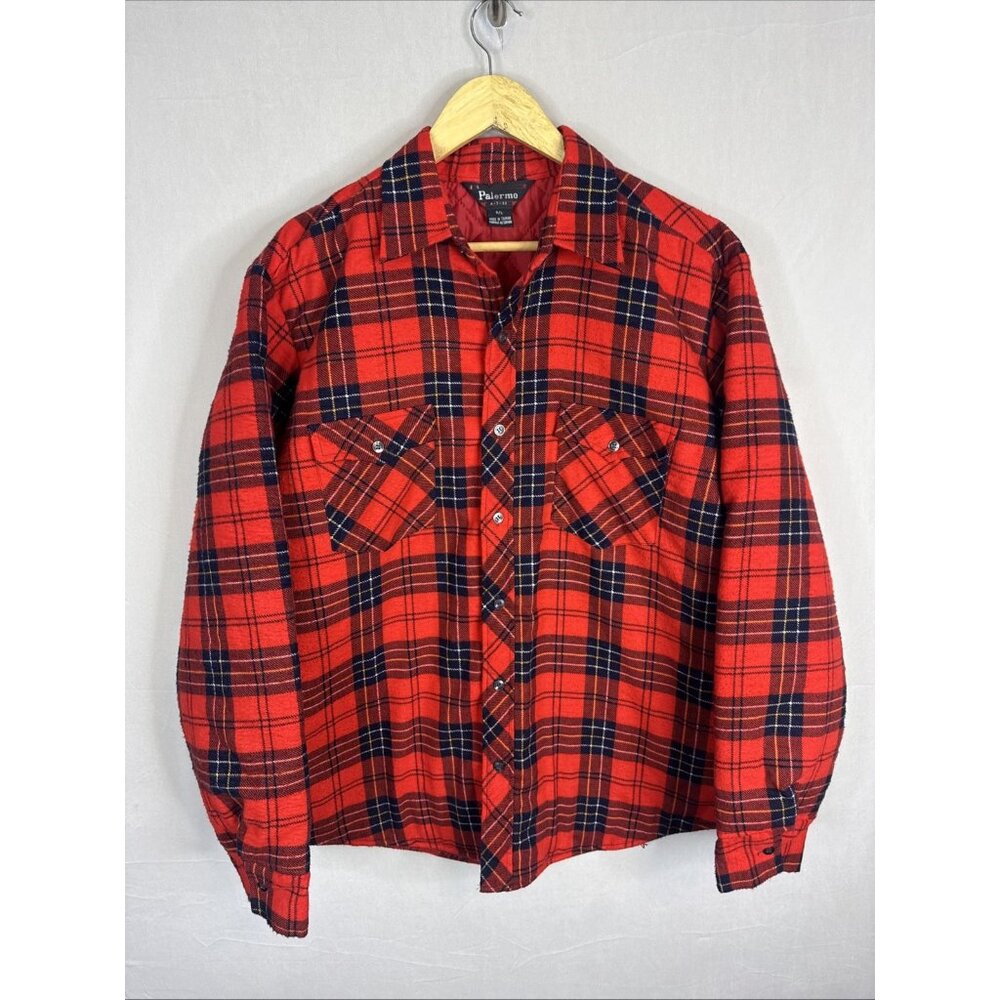 Vintage Palermo Quilted Flannel Shirt Jacket Red Plaid Insulated XL 80s Mac Jac